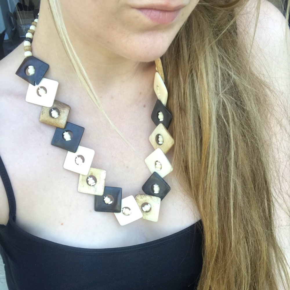 Egyptian Bone and Wood Necklace - Picture 7 of 11